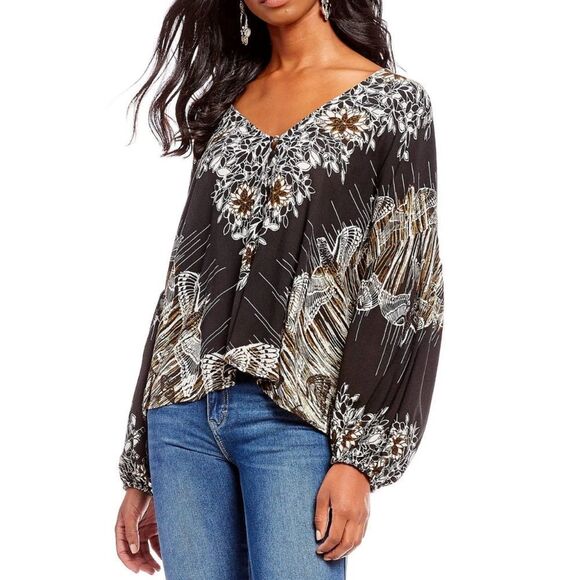 Free People black and cream birds of a feather top size medium - Picture 1 of 7